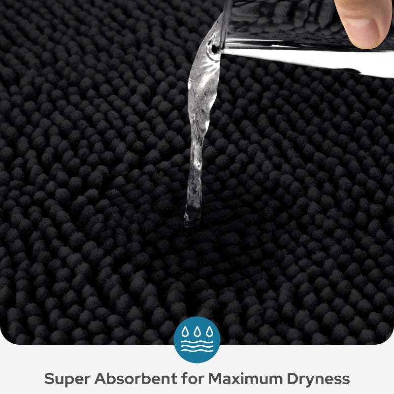BYSURE Black Bathroom Rugs Sets 3 Piece Non Slip Extra Absorbent Plush Chenille Soft Washable Bath Mats - Image 3
